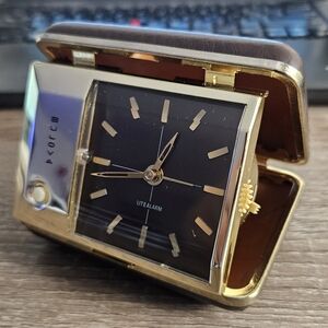 Bulova Gold and Black Travel Alarm Clock